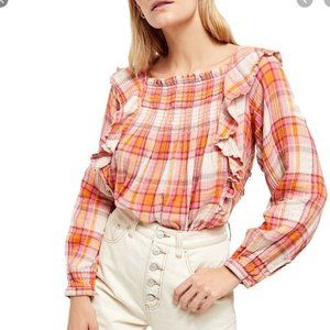 Free People Siena Plaid Pullover in Ivory Top L